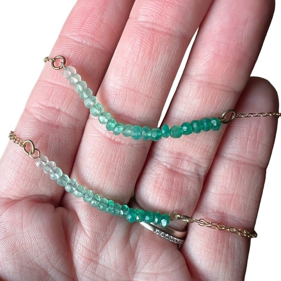 Ombre Emerald Beaded Curved Bar Gold Fill Necklace and Bracelet Set May Birthday - Picture 7 of 16
